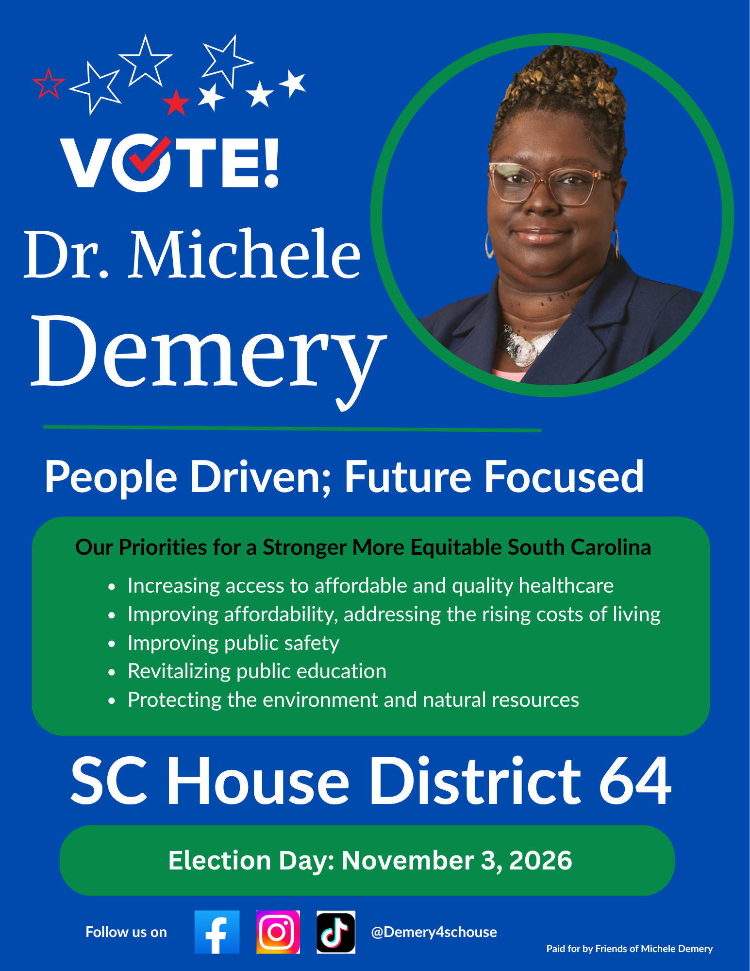 Vote Dr. Michele Demery campaign flyer